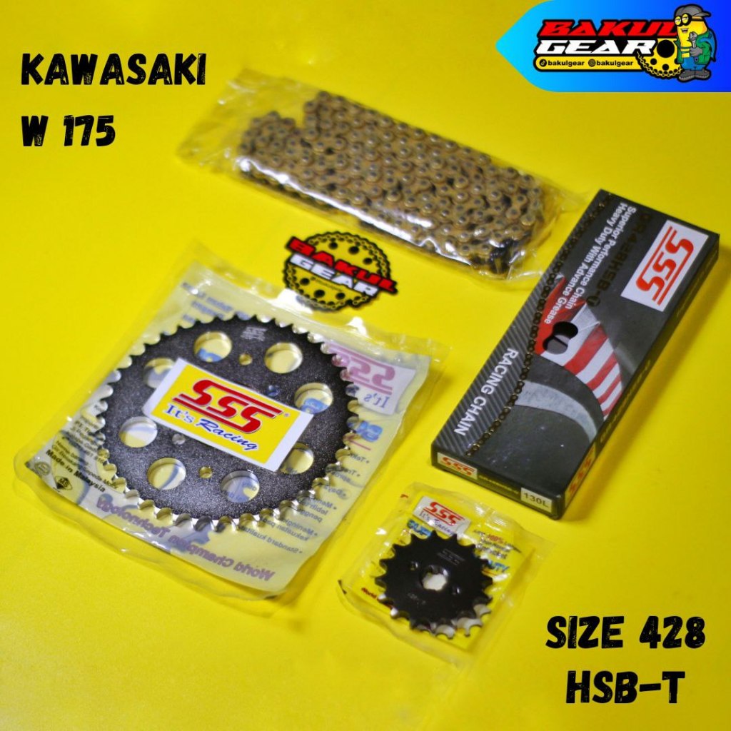 Jual Gear set SSS Kawasaki W175 W 175 Rantai HSBT Ukuran 428 tebal