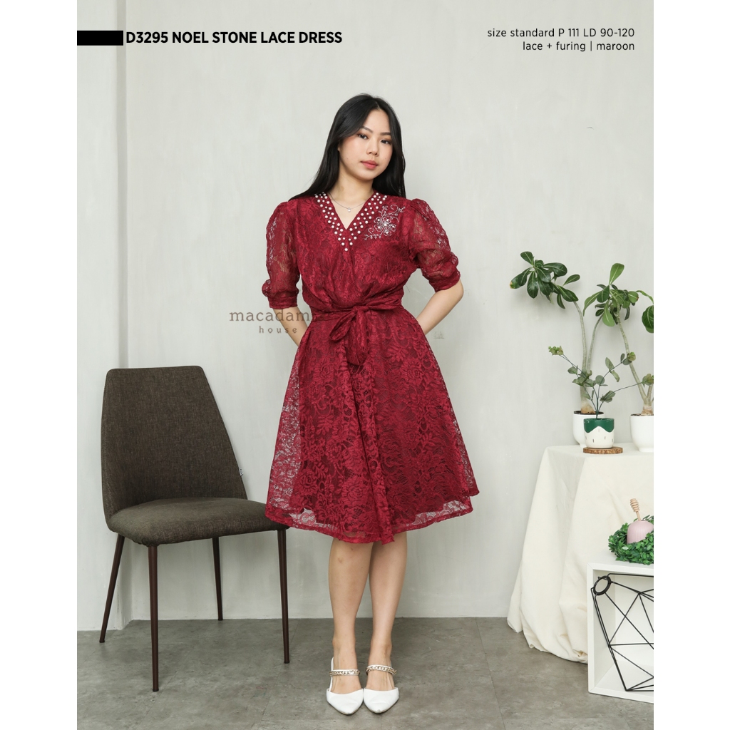 Jual Macadamia House - D3295 Noel Stone Lace Dress - DRESS MIDI XMAS ...
