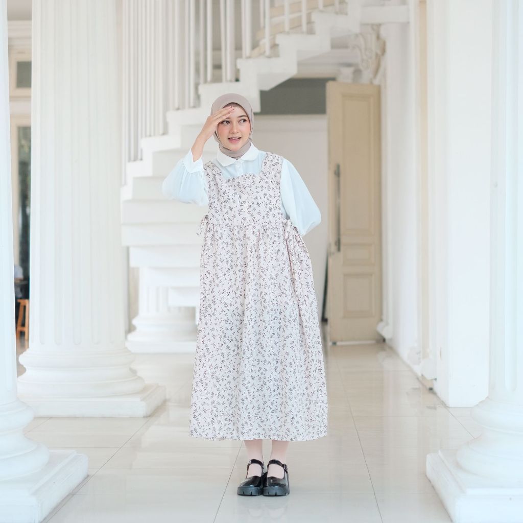 Jual Camelia Midi Dress Overall Motif Himari Midi Overall Dress Motif Bunga Shopee Indonesia