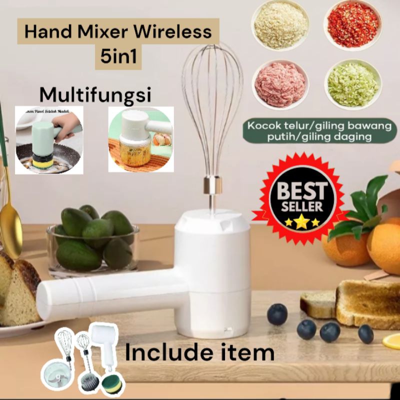 Jual Mini Mixer 5in1 Hand Mixer Wireless Portable Tanpa Kabel 5in1 ...