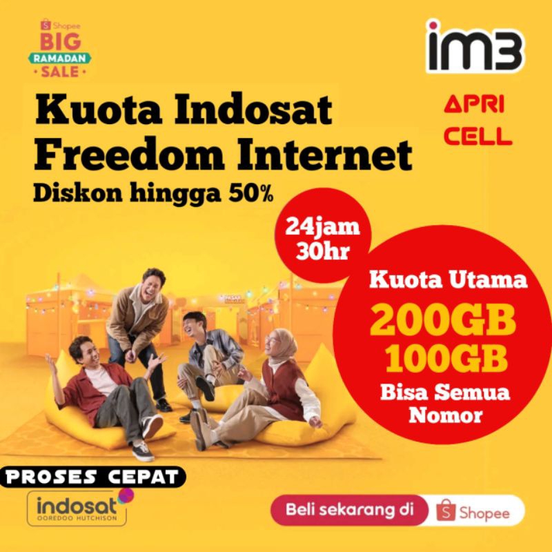 Jual NEW Kuota Indosat 200gb 100gb 50gb Freedom Internet Full 24 Jam 30 ...