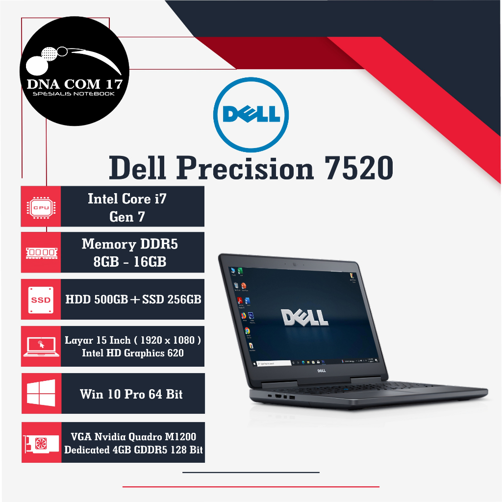 Jual Dell Precision 7520 i7 Gen 7 | 16GB | SSD 256GB | FHD | IPS