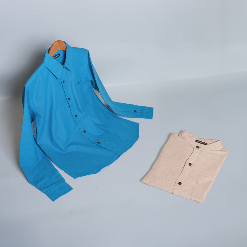 Jual LAIVCOTTON Kemeja Linen Pria Lengan Panjang Biru Denim Long Sleeve ...