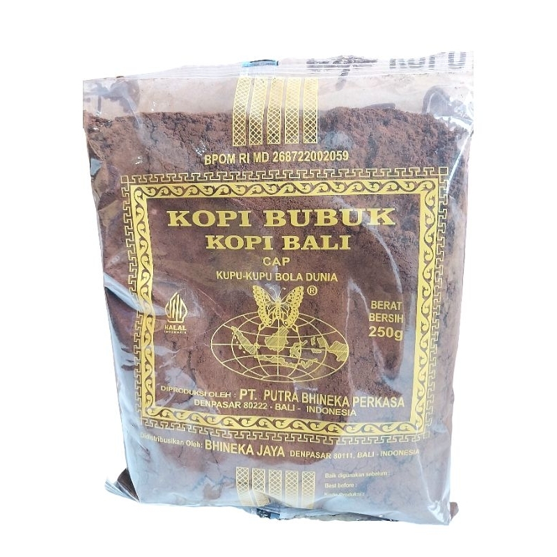 Jual kopi bali bubuk / kopi kupu kupu bola dunia kemasan plastik / kopi