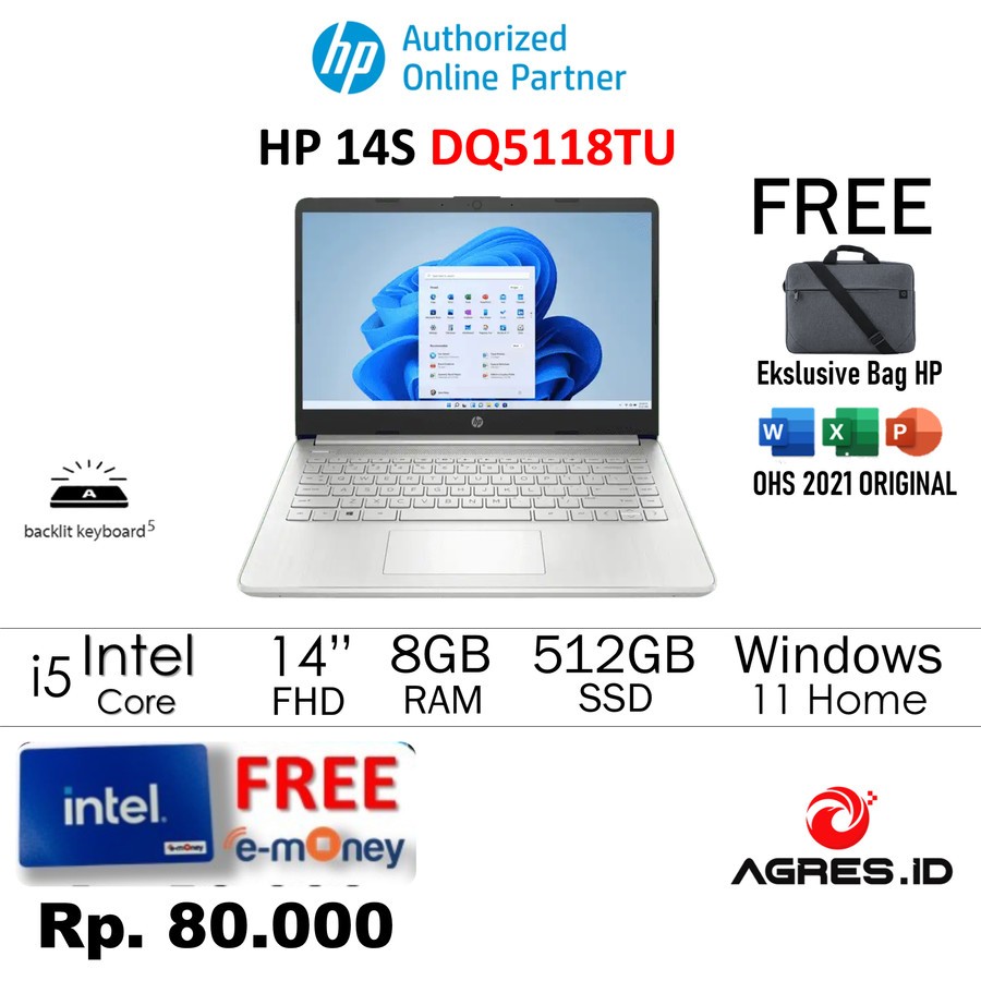 Jual Hp 14s Dq5118tu Core I5 1235u 16gb 512ssd W11ohs 140 Fhd Ips Shopee Indonesia 4799