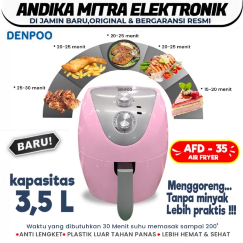 Jual Denpoo Air FRYER Teknologi Baru Menggoreng Tanpa Minyak -AFD 35 ( 3,5L ) | Shopee Indonesia