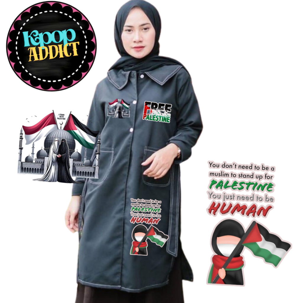 Jual Long outer Free palestina ( Donasi for humanity ) with army setiap