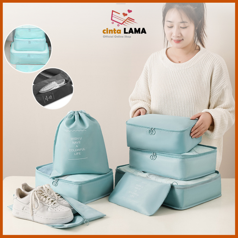 Jual Tas Travel Import Travel Bag Organizer Kit Storage Baju Dan Pakaian Pouch Set 7 IN 1 Koper