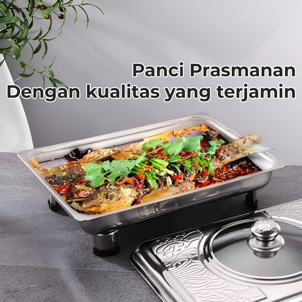 Jual Tempat Lauk Sayur Prasmanan Stainless Tutup Kaca Wadah Hidangan