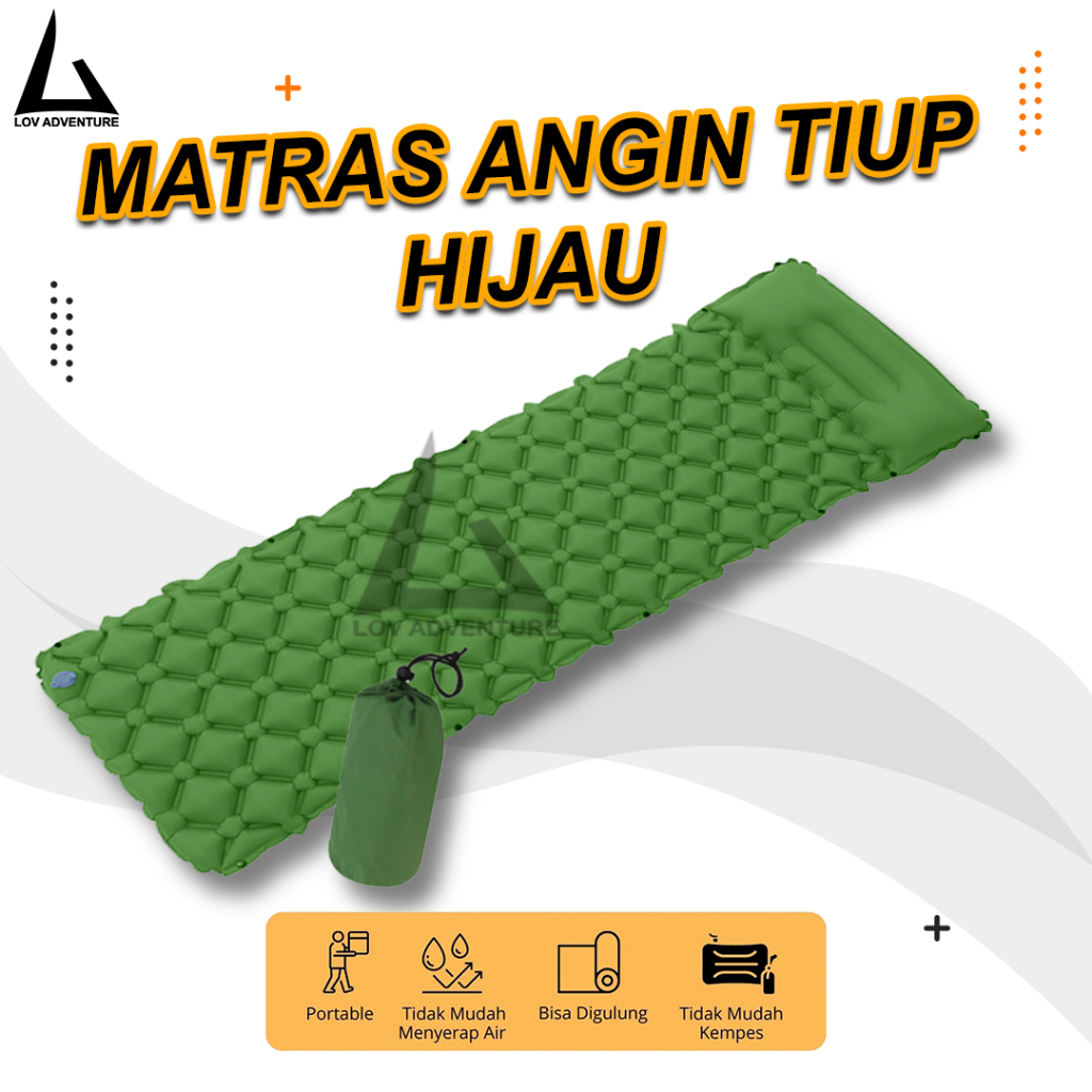 Jual Matras Angin Tiup Sleeping Pad Kasur Camping Hijau Shopee