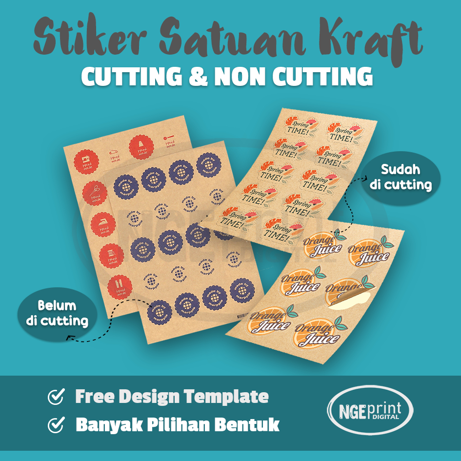 Jual Stiker Kraft Free Design Cetak Stiker Makanan Custom Kraft Cutting Tanpa Cutting