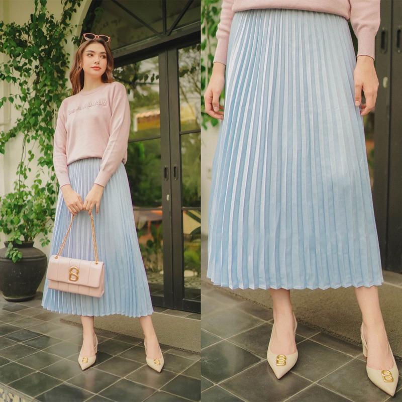 Jual Ready New Benang Jarum x Buttonscarves Satin Pleats Skirt