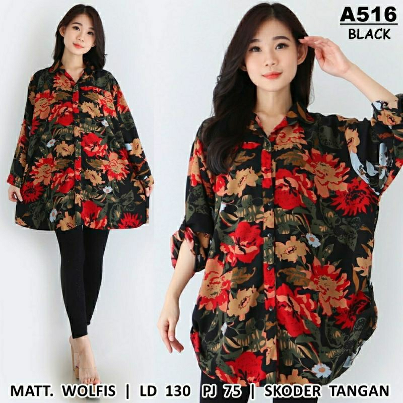 Jual Kemeja Oversize LD 130 Atasan Wanita Jumbo Lengan Panjang Baju