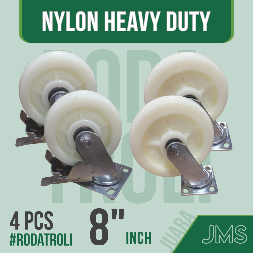 Jual Roda Trolly 8 Inch Nylon Heavy Duty isi 4pcs (2 Rem + 2 Hidup ...