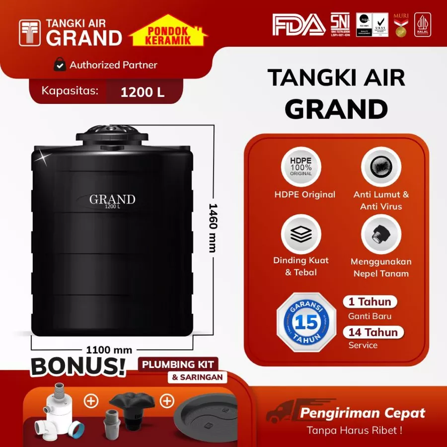 Tandon Toren Tangki Air Tedmond Grand 1200 L Anti Lumut & Sertifikasi Halal Pertama di Indonesia Garansi 15 Tahun