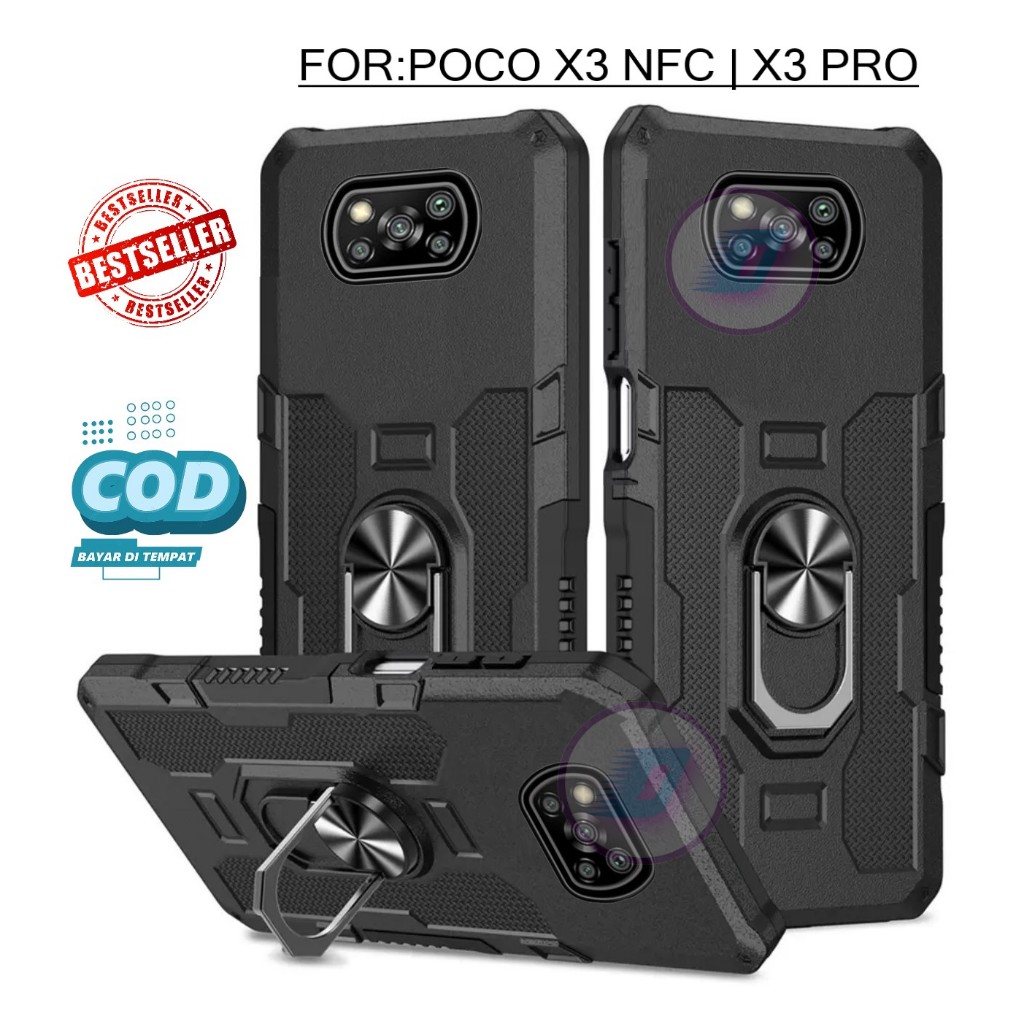 Xiaomi Poco X3 (Nfc) X3 Pro Casing Hard Case Ring Armor Robot Case  Kickstand Hybrid/Hit Ring Case Holder Premium