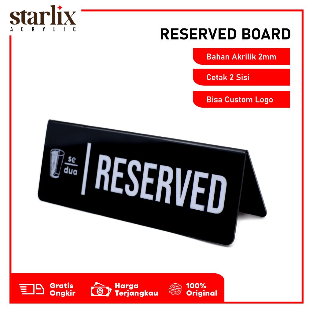 Jual Papan Reservasi Meja Akrilik Custom Logo Reserved Table Sign ...