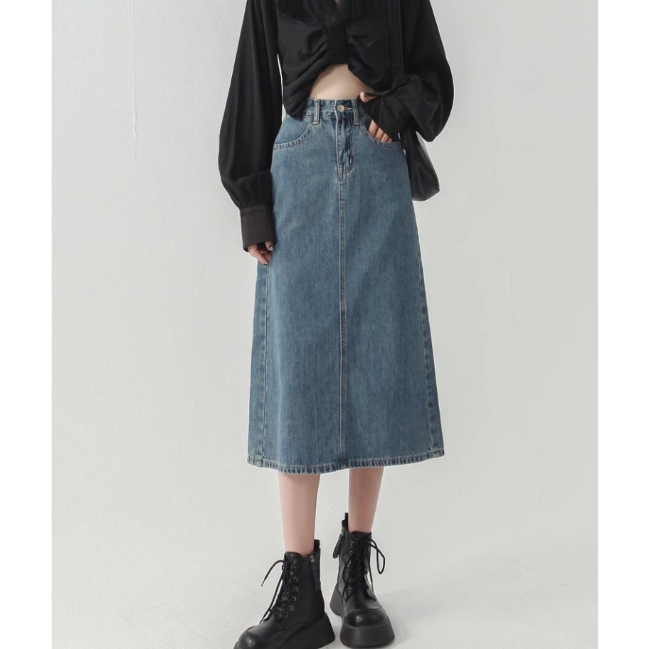 Jual TIPE RLX187 Rok Denim Wanita Rok Gaya Korea Midi / Maxi Rok Gadis ...