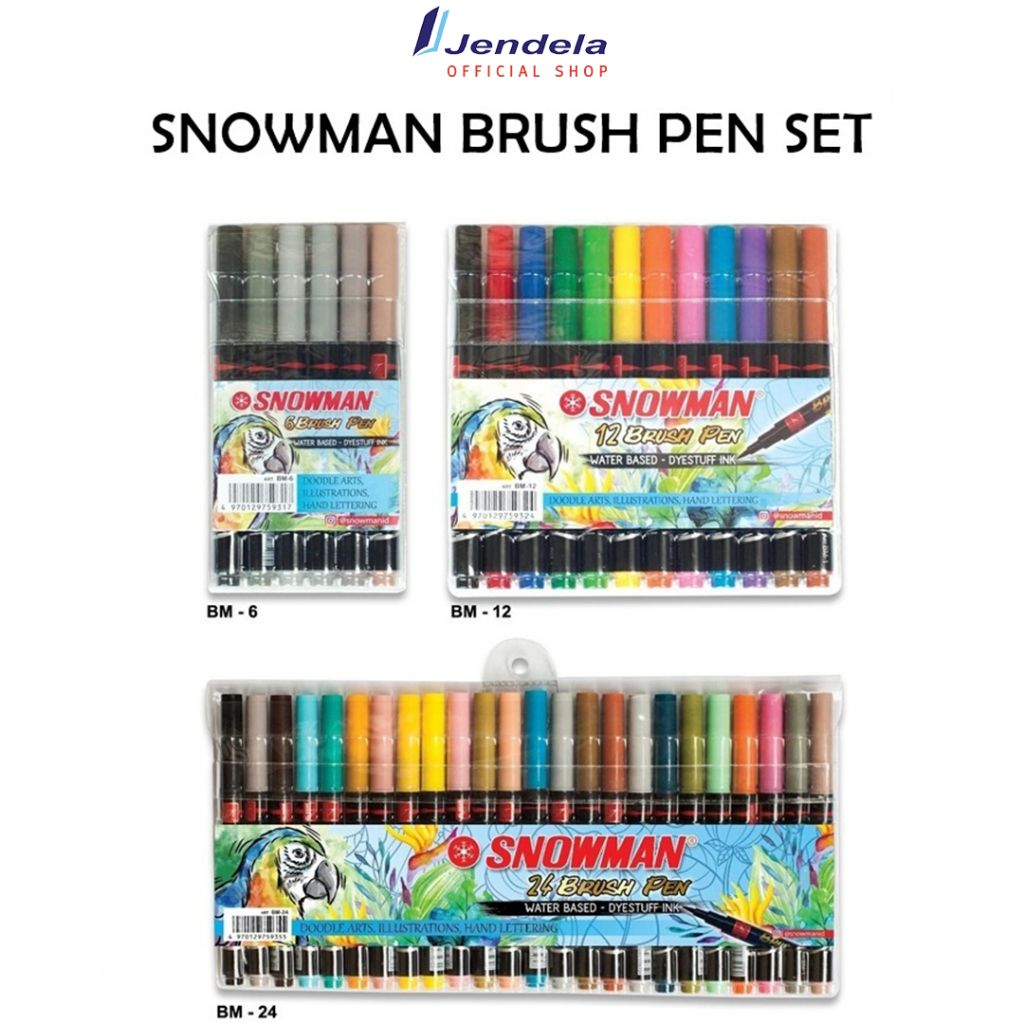 Jual Spidol Snowman Brush Pen Dual Tip Isi 12 & 24 Colour Spidol Brush ...