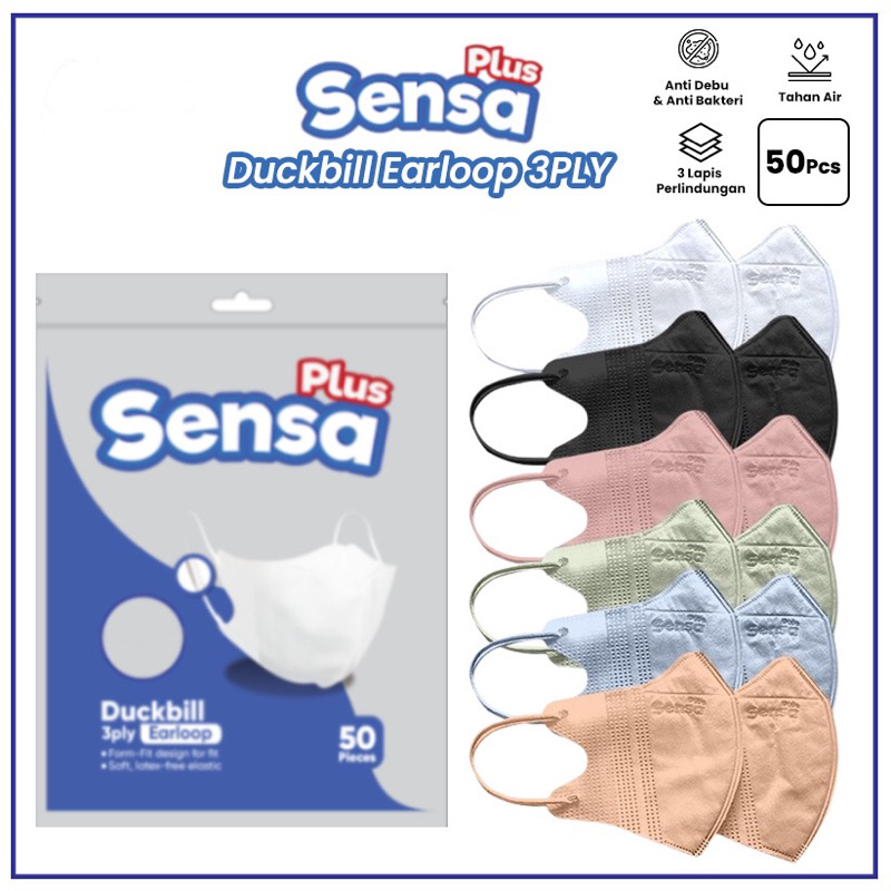 Jual Masker Duckbill 3ply Earloop Sensa Plus isi 50pcs | Shopee Indonesia