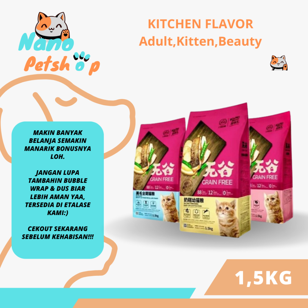 Jual Kitchen Flavor Grain Free Cat Food 1.5 KG | Shopee Indonesia