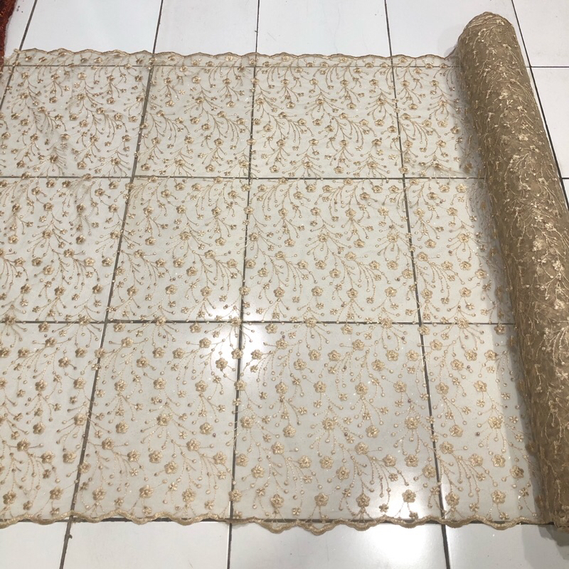 Jual Kain Tile Akar Bordir Bunga Mutiara New!!! | Shopee Indonesia