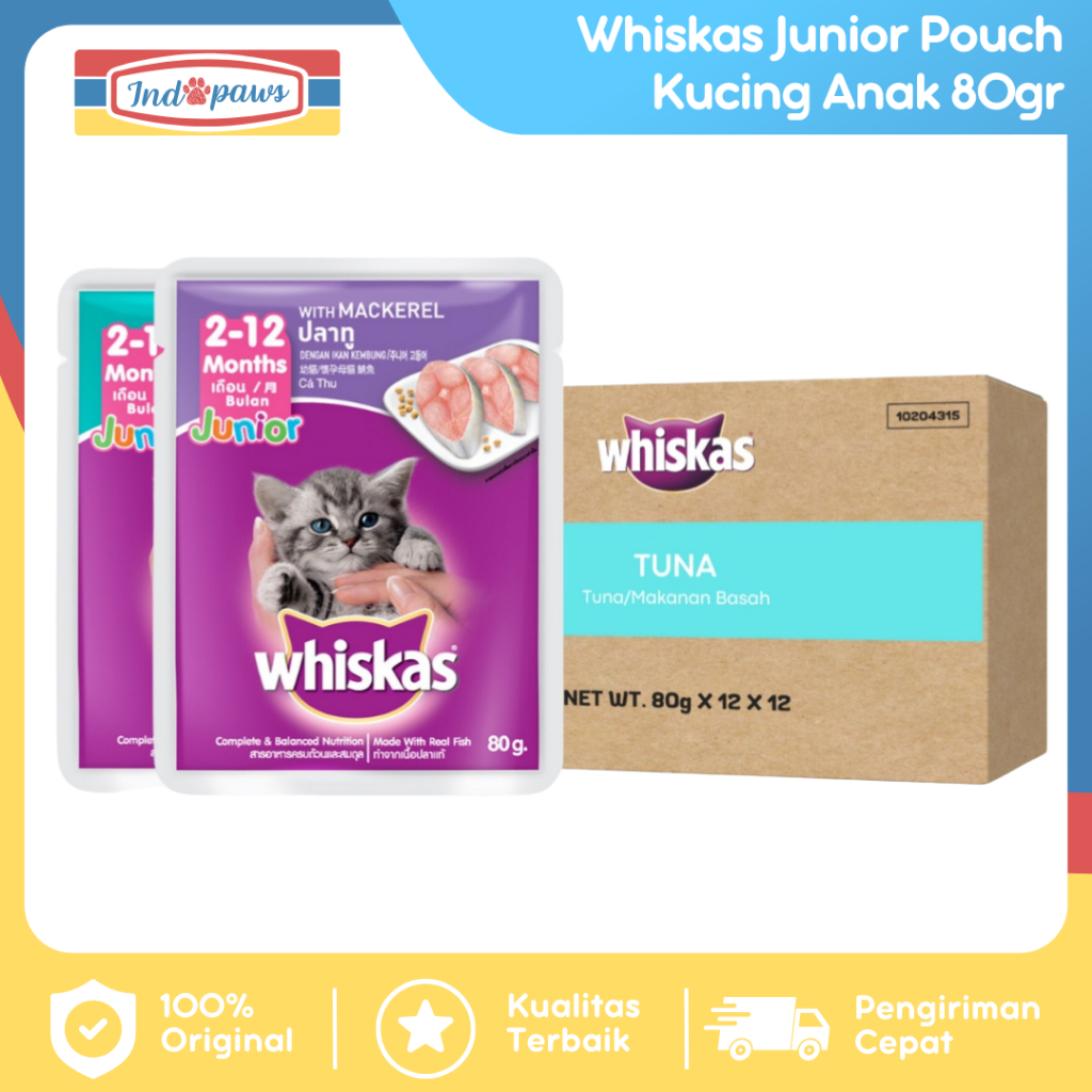 Jual Whiskas Junior Pouch Makanan Basah Kucing Anak 80gr (1 Dus Isi