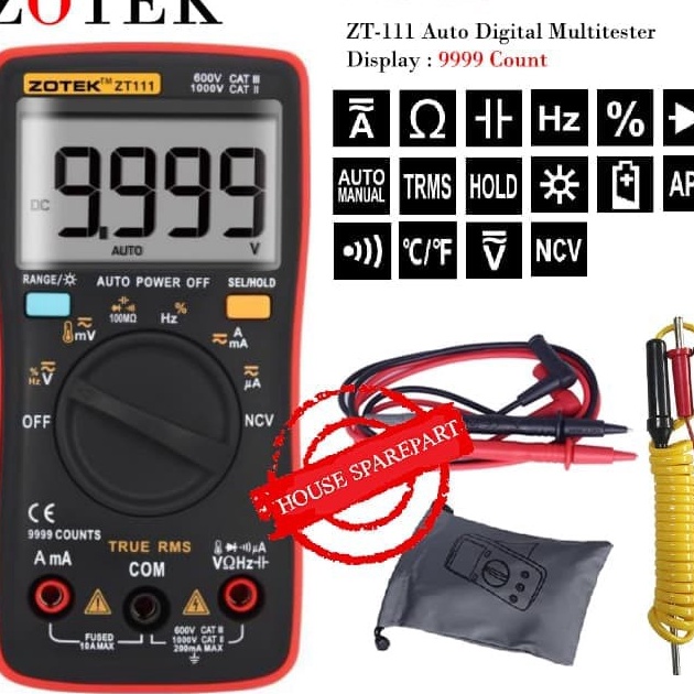 Jual Model Baru Zotek ZT111 9999 Counts Range Digital Multimeter AC/DC ...