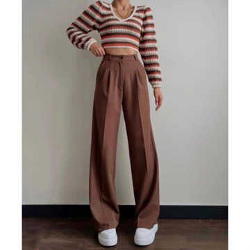 PETITE Loose Pants High Waist Celana Kerja Wanita Kulot Abu