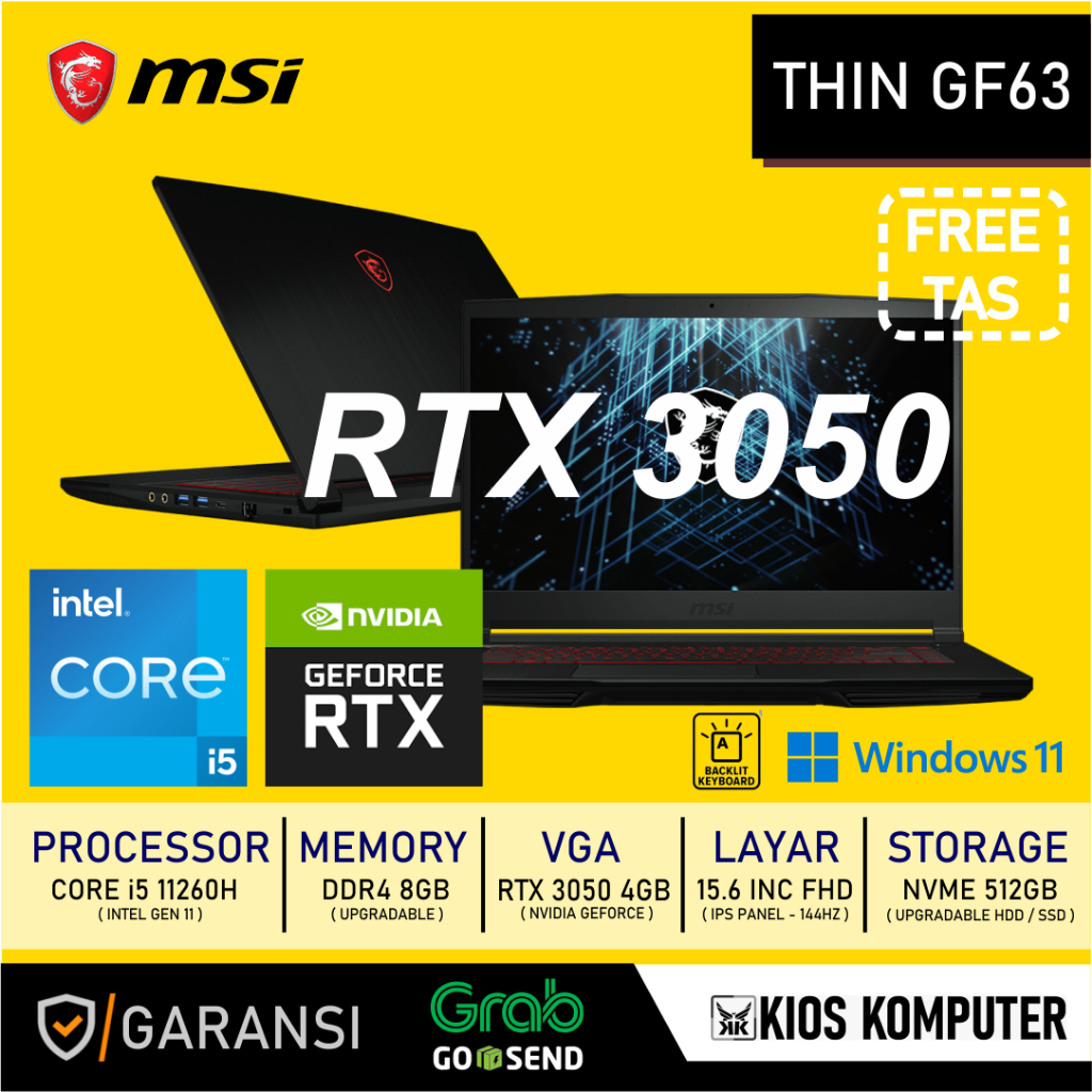Jual MSI GF63 11UC CORE I5 11260H 8GB/512GB RTX 3050 4GB 15.6" FHD ...