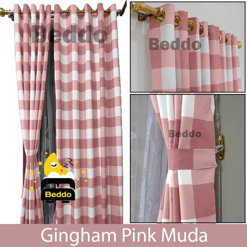 Jual Gorden Jendela Pintu Minimalis Smokring Motif Kotak Aesthetic L Free Tali Shopee Indonesia 3952