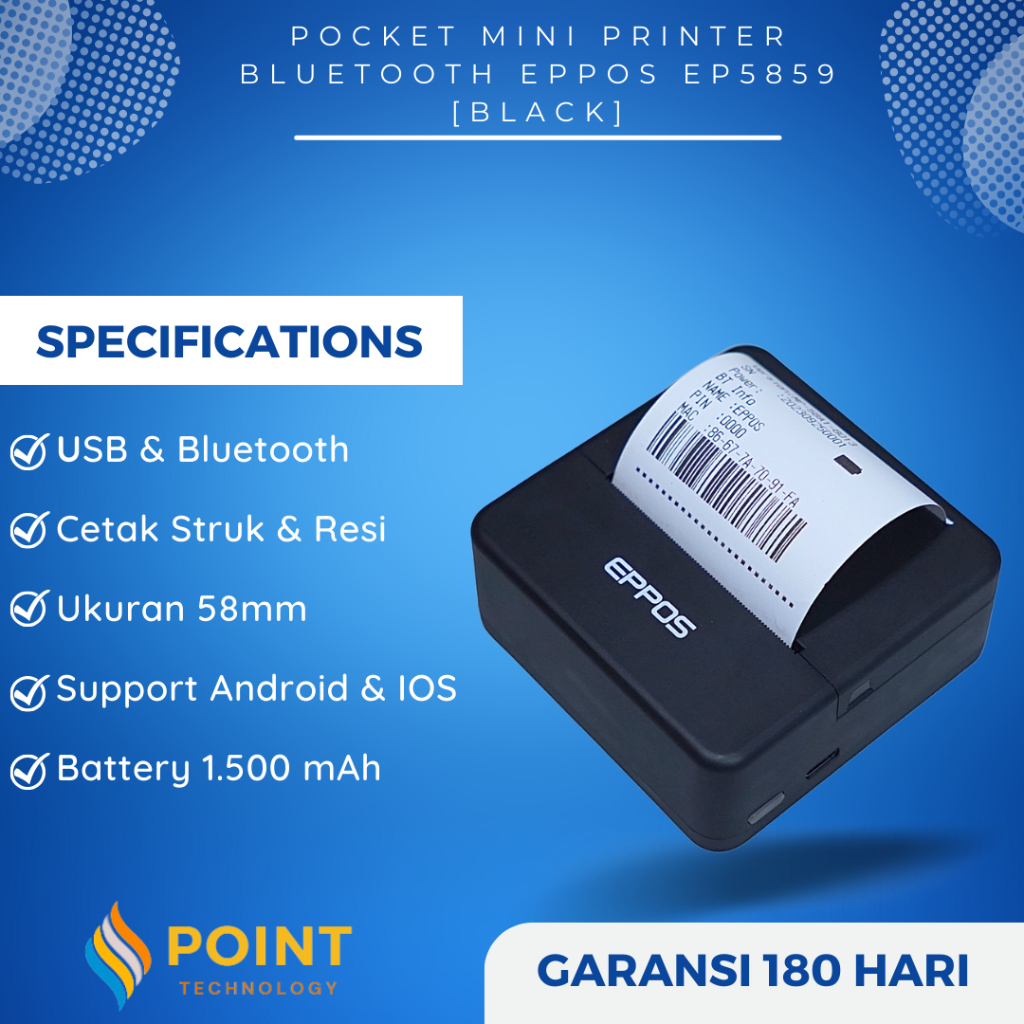 Jual Pocket Mini Printer Bluetooth Eppos Ep5859 Black Cetak Struk