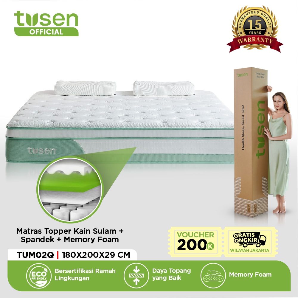 Jual TUSEN Mattress Spring Bed In Box TUM02Q Memory Foam Tebal 29 Cm ...