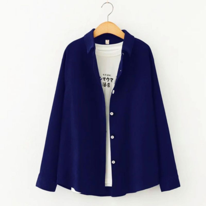 Jual Kemeja Wanita Polos Kemeja Basic Lengan Panjang Wanita Katun ...