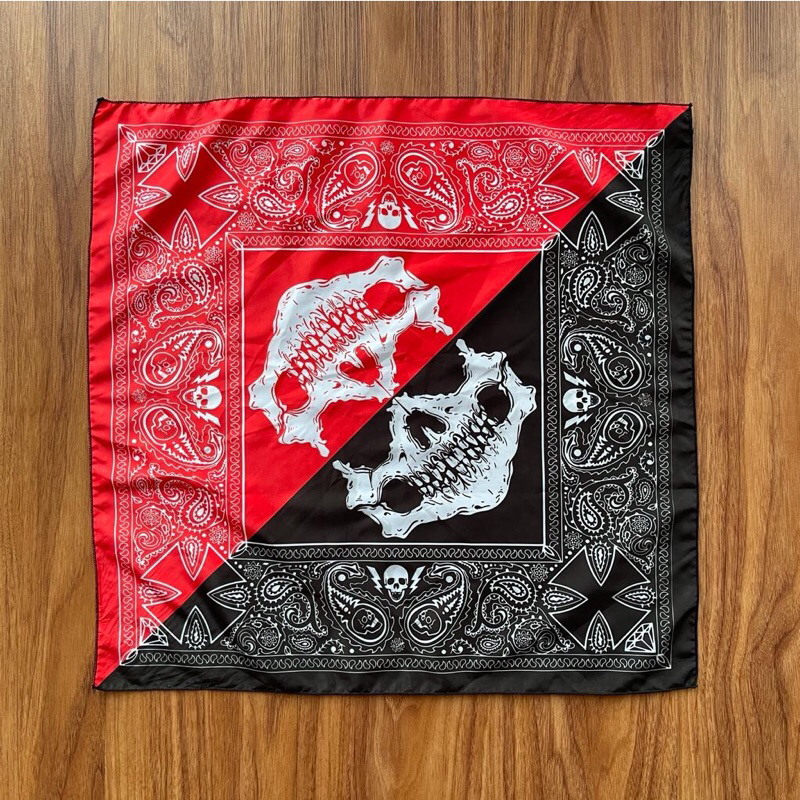 Jual Slayer Bandana Two Tone Red Black Paisley Scarf Syal Ikat Kepala Syal Masker Penutup