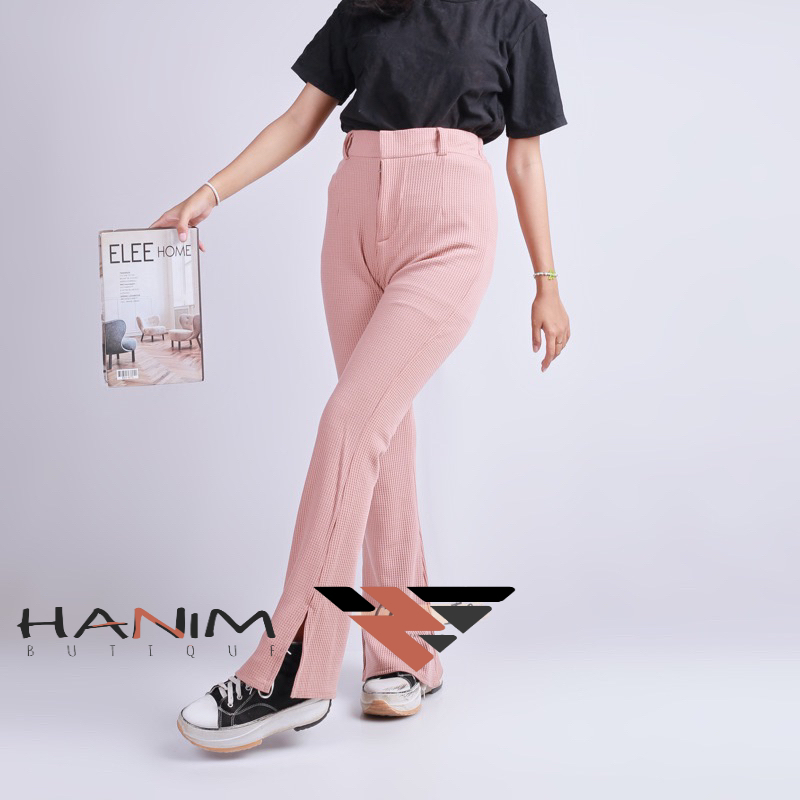 Jual Hnm Celana Cutbray Wanita Knit Wafle Slit Loose Pants Trousers