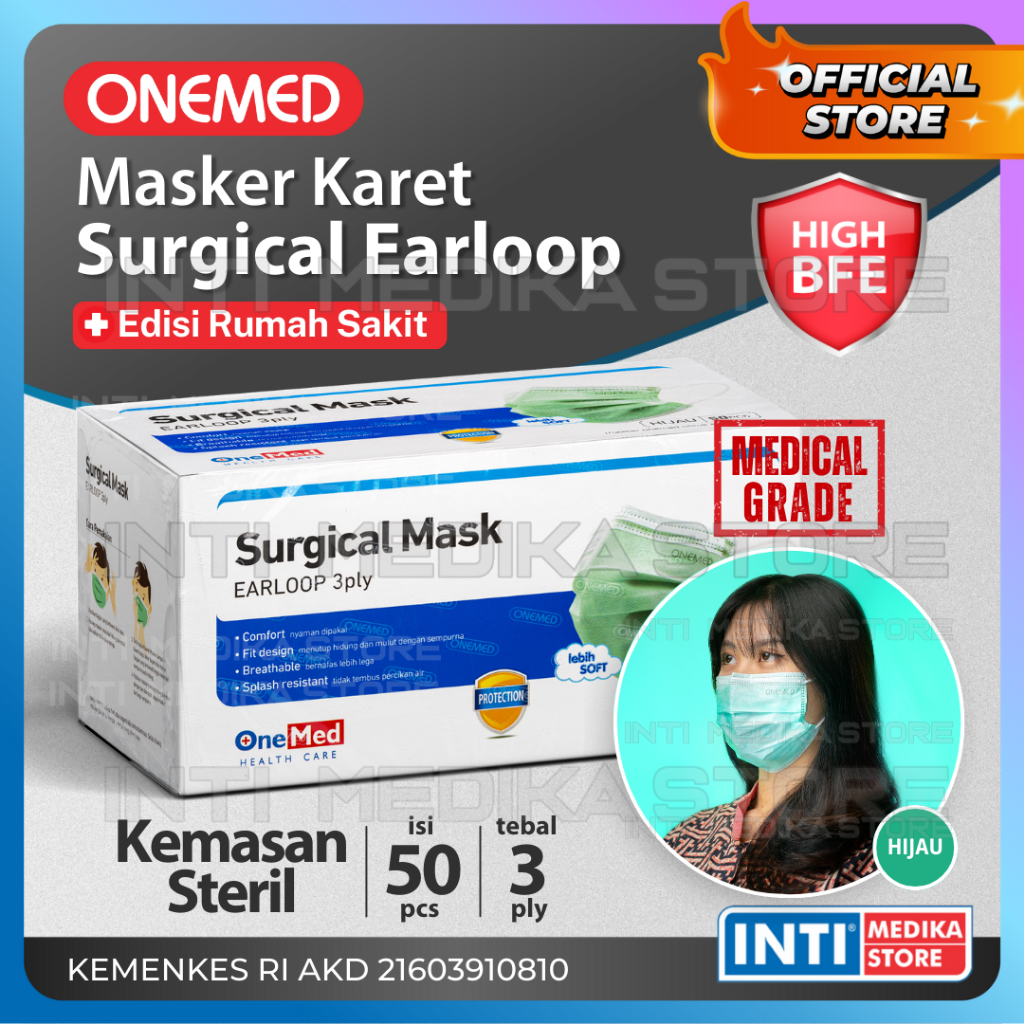 Jual ONEMED - Masker 3 Ply Earloop Karet BOX Isi 50 EDISI | Surgical ...