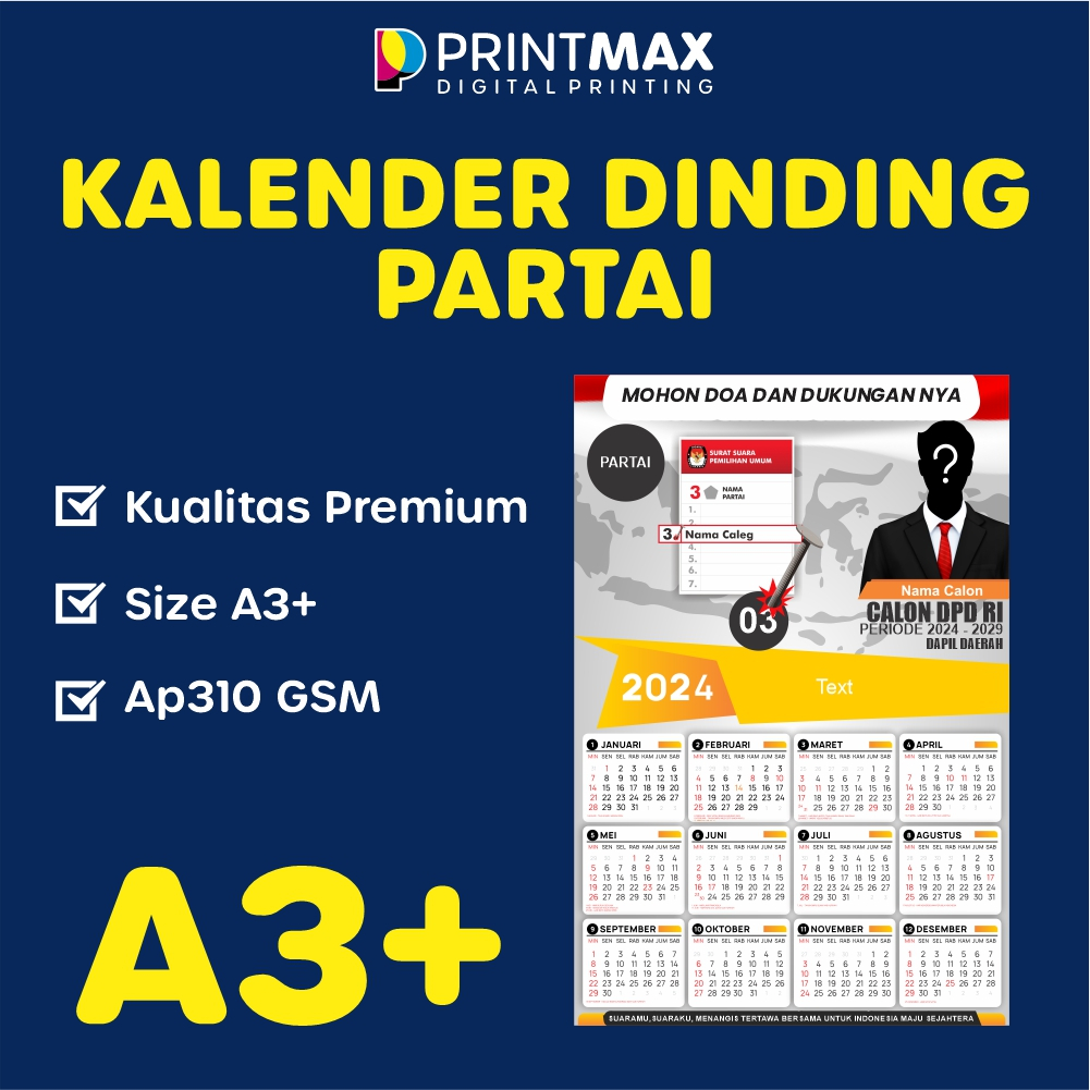 Jual Custom Kalender Partai A3+ Tanpa Minimum Order Free Desain - 1 ...