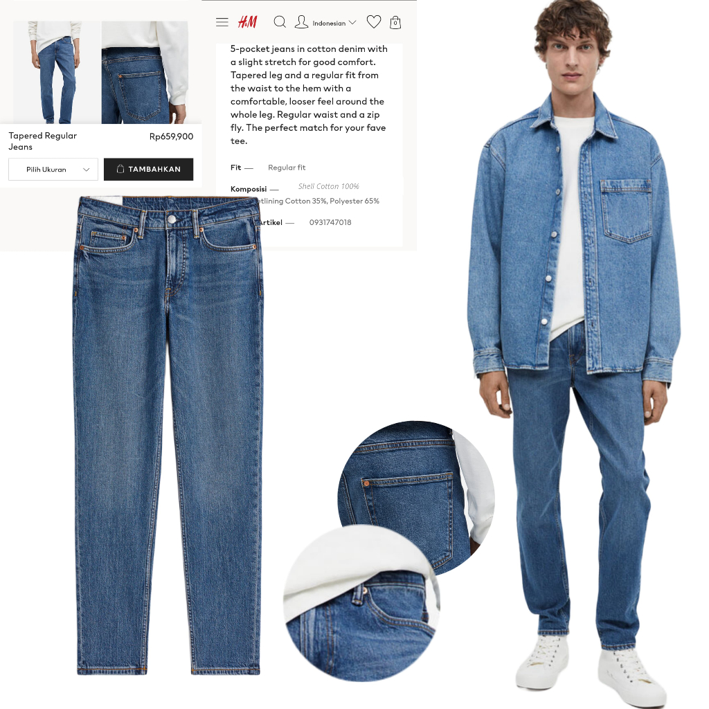 Jual PROMO DENIM ORIGINAL/H*M men's tapered regular jeans/CELANA DENIM