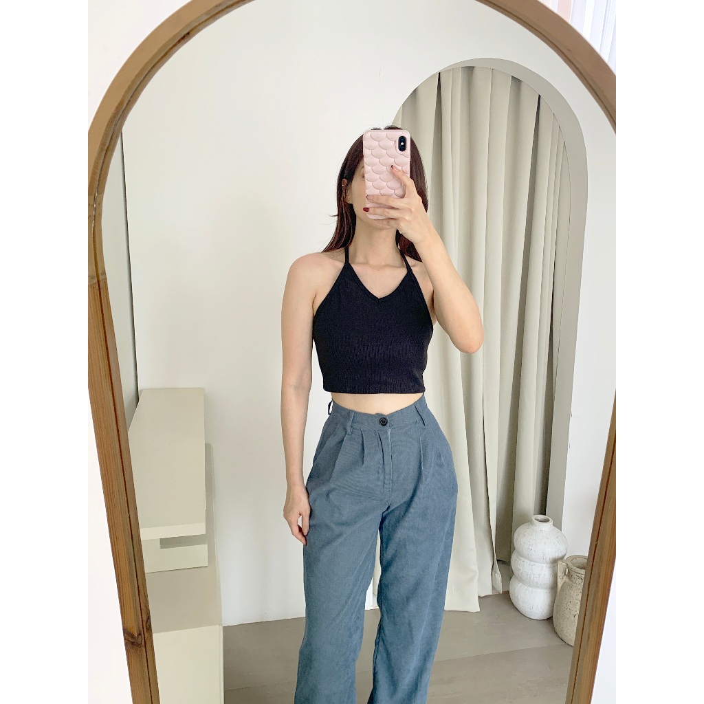 Jual Korean Halter Neck Tank Top Korea Crop Top Tali Leher Rajut Knit ...