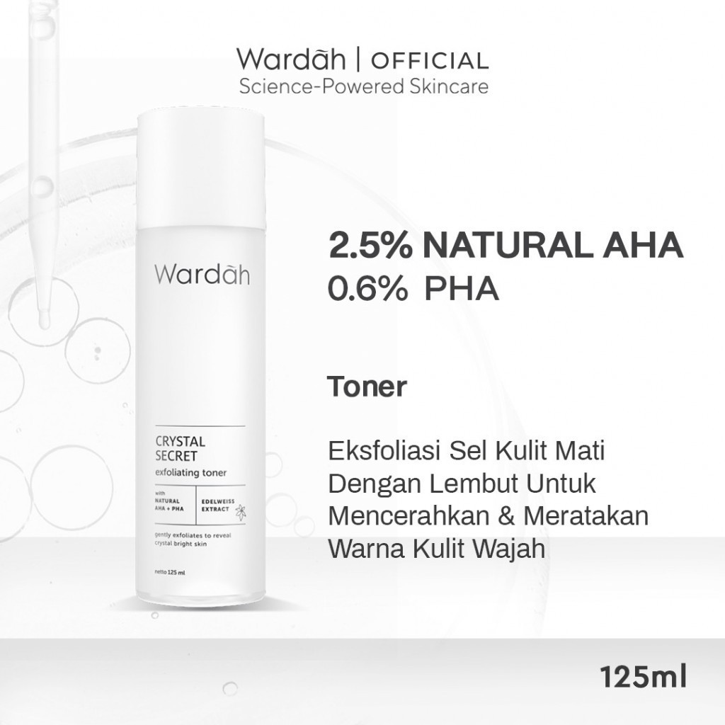 Wardah Crystal Secret Exfoliating Toner with Natural AHA+PHA 125 ml - Toner Untuk Eksfoliasi dengan Extract Edelweiss - Mencerahkan dan Menyamarkan Flek Hitam