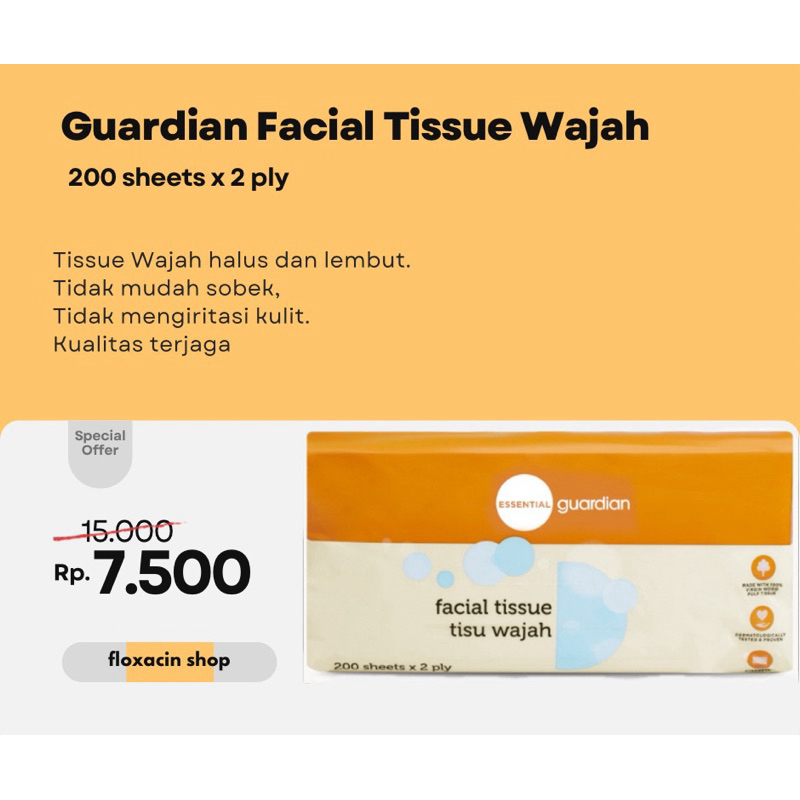 Jual Tissue Wajah Guardian 200’s / Guardian Essential Facial Tissue ...
