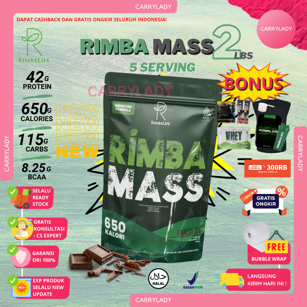 Jual RIMBALIFE RIMBA MASS 900 GRAM 2 LBS RIMBAMASS 2lbs GAINER PENAMBAH ...