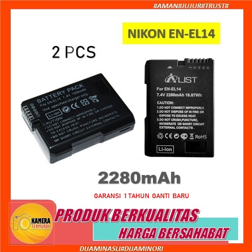 Baterai Nikon D3500 D3400 D3300 D3200 D3100 P7800 P7700 P7100 P7000 EN-EL14  EN-EL14a Battery