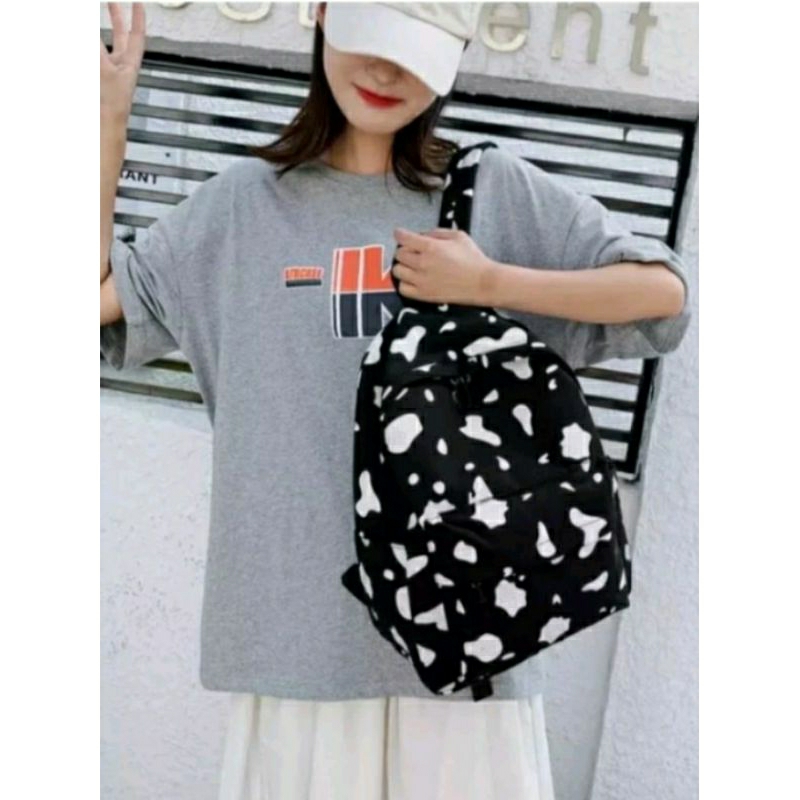 Jual tas ransel /tas sekolah motip corak sapi | Shopee Indonesia