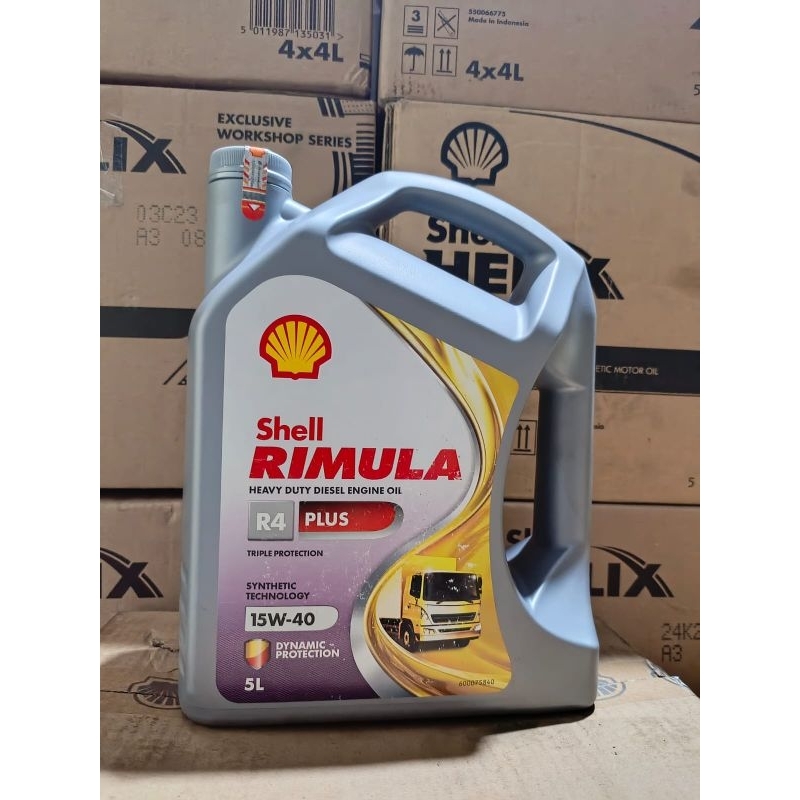 Jual Oli shell Rimula R4Plus 15w-40 diesel isi 5L- ORIGINAL BARCODE ...