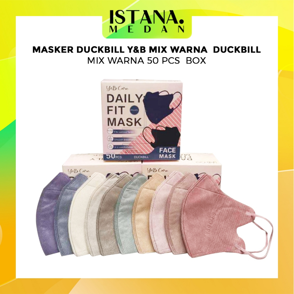 Jual MASKER DUCKBILL Y&B MIX WARNA / DUCKBILL MIX WARNA 50 PCS / BOX ...