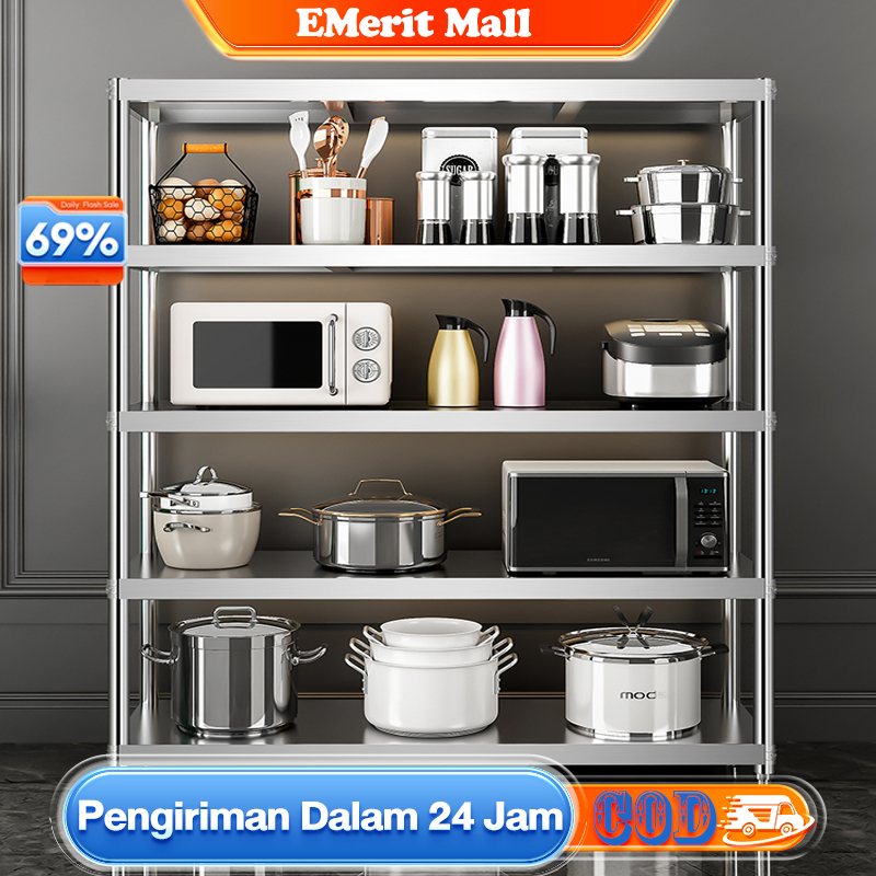 Jual Rak Dapur Stainless Steel Rak Penyimpanan Tingkat Rak Dapur Microwave Rak Barang Shopee