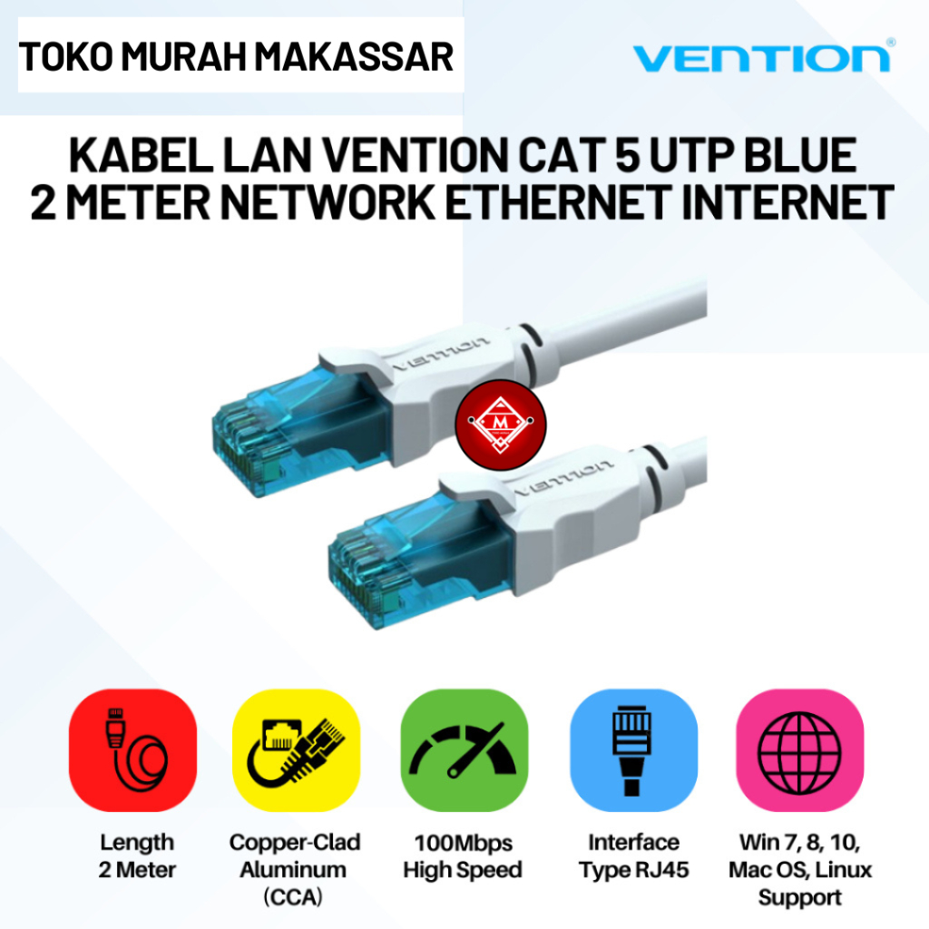 Jual Kabel LAN Vention Cat 5 UTP Blue Network Ethernet Internet ...