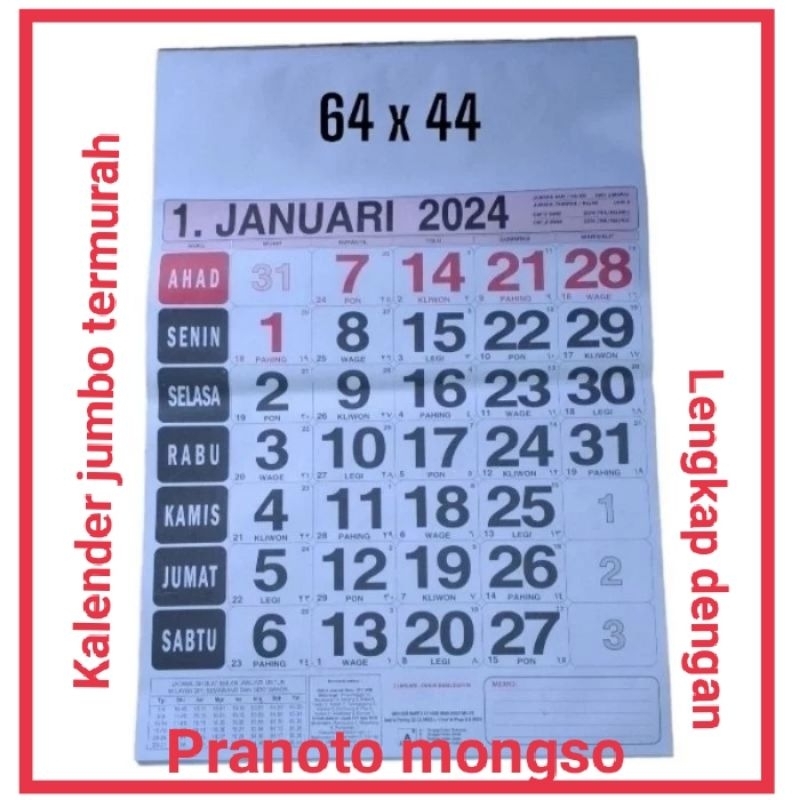 Jual Kalender Dinding 2024 Jumbo Polos 12 Lembar - Kalender Termurah ...